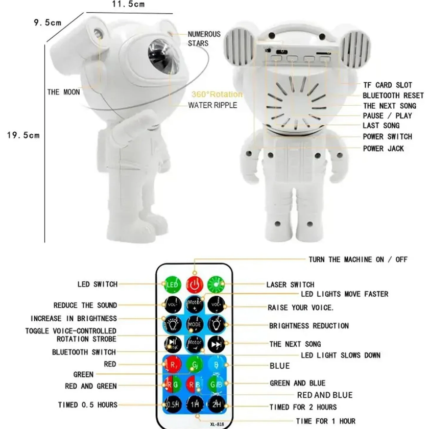 Galaxy Astronaut Projector with Moon, Clouds & Bluetooth