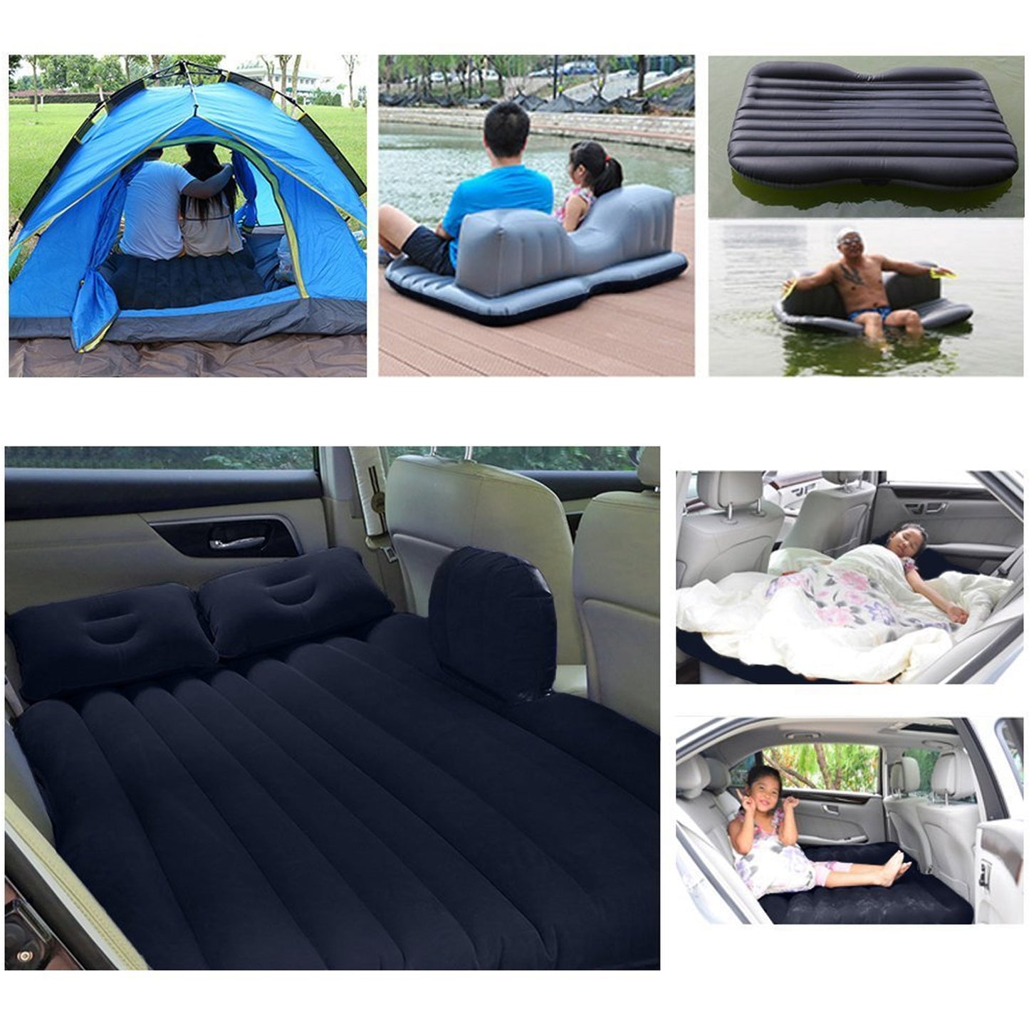 Car Inflatable Bed With 2 Pillows   Air Pump (Portable) For Travel Camping Vacation  Polyester Inflatable Travel Car Bed Air Sofa With Two Inflatable Pillow And Air Pump For Car Back Seat Air Pump Random Colour