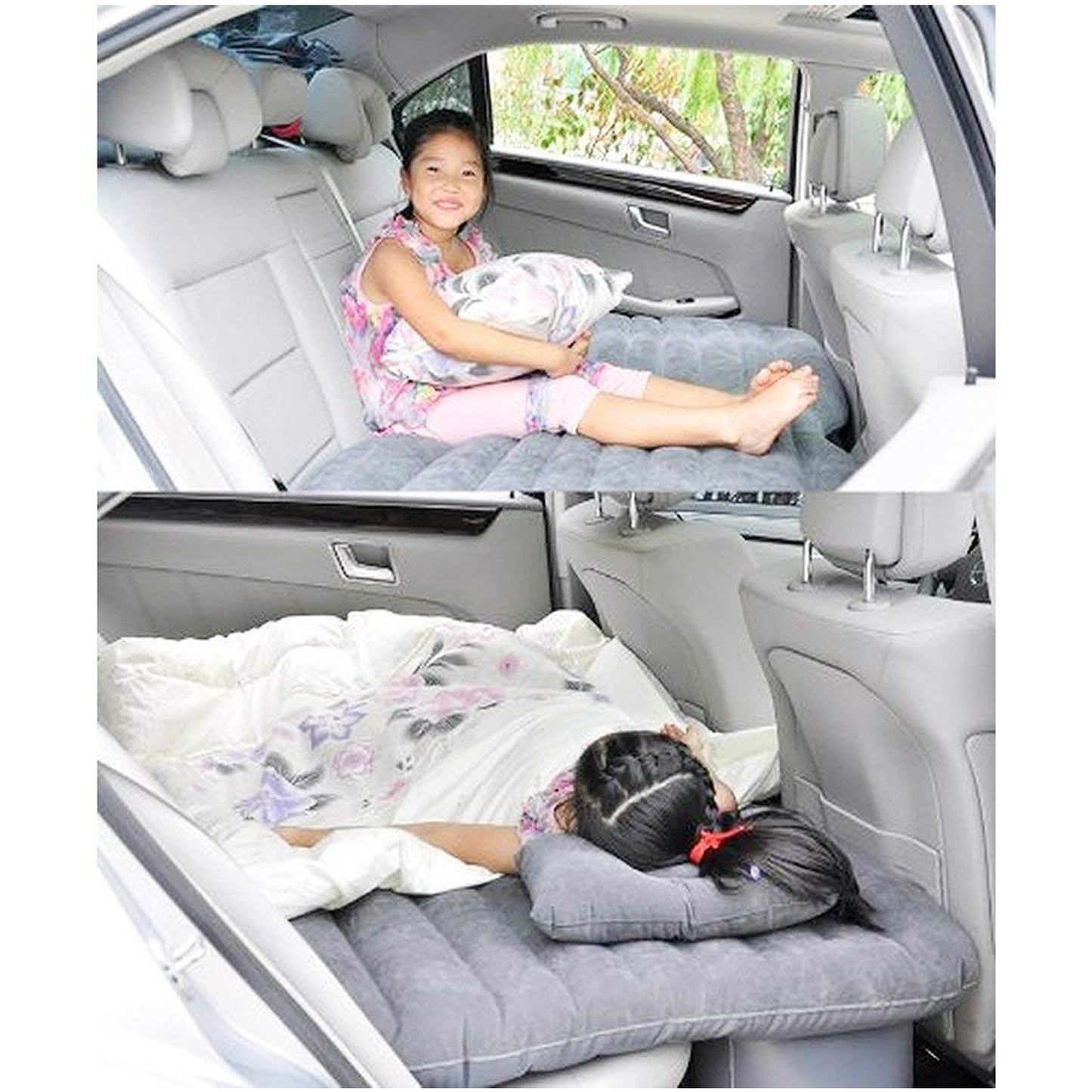 Car Inflatable Bed With 2 Pillows   Air Pump (Portable) For Travel Camping Vacation  Polyester Inflatable Travel Car Bed Air Sofa With Two Inflatable Pillow And Air Pump For Car Back Seat Air Pump Random Colour