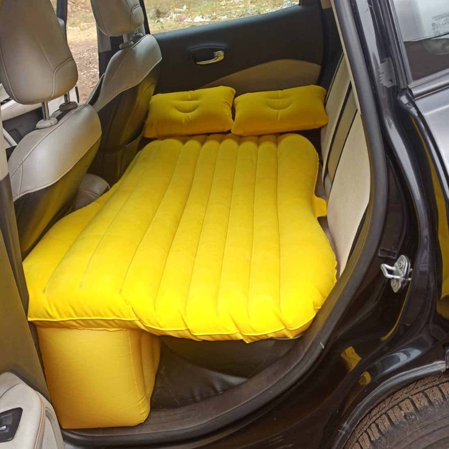 Car Inflatable Bed With 2 Pillows   Air Pump (Portable) For Travel Camping Vacation  Polyester Inflatable Travel Car Bed Air Sofa With Two Inflatable Pillow And Air Pump For Car Back Seat Air Pump Random Colour